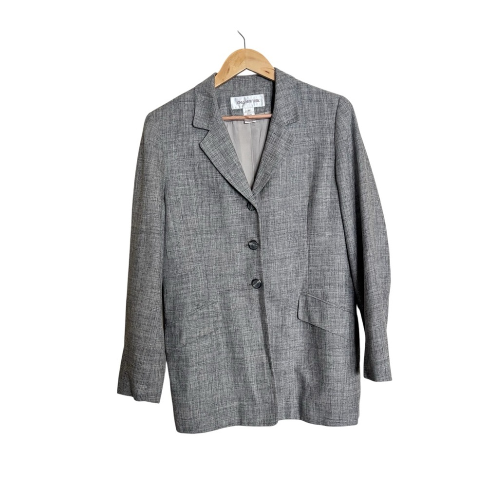 Vintage JONES NEW YORK Silk Linen Space Gray Size 10 Blazer Jacket Preppy